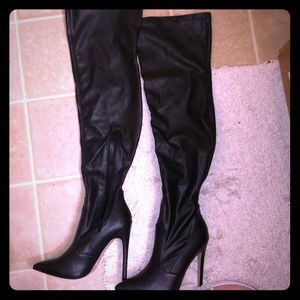 Thigh high black Leather heels